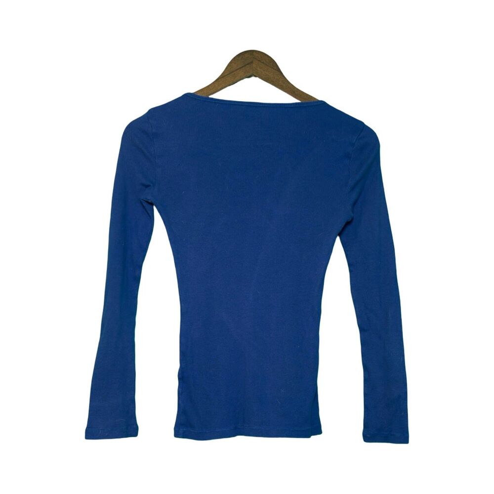 Faded Glory Juniors L Blue Ribbed Long Sleeve Top - 100% Cotton Basic - Picture 3 of 5